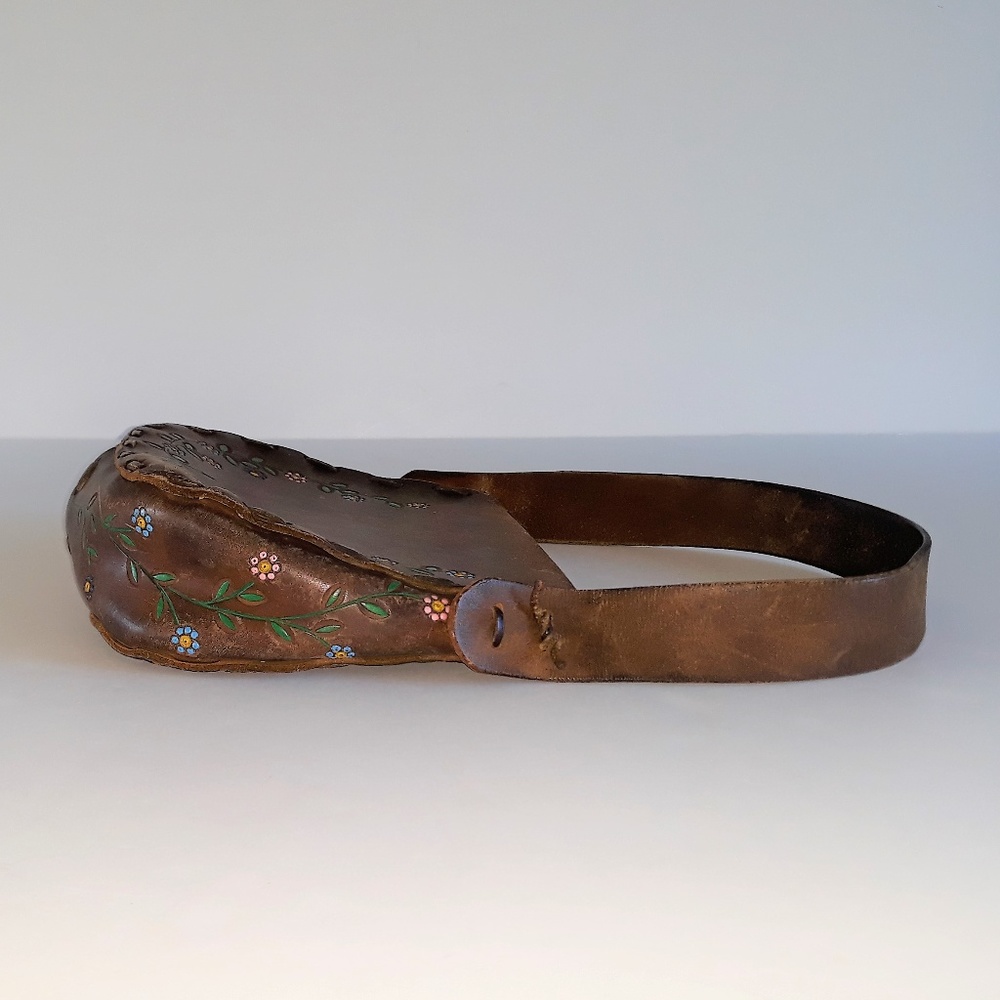 Floral Stamped Leather Shoulder Bag Vintage - Picture 7 of 8
